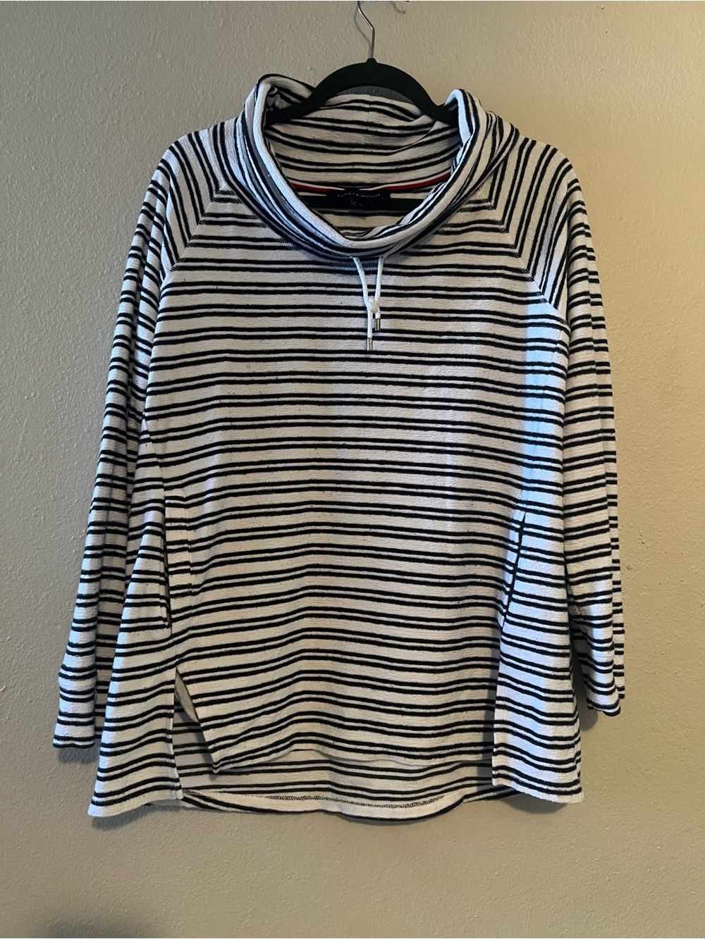 Tommy Hilfiger Black & White Striped Cowl Neck Sweater